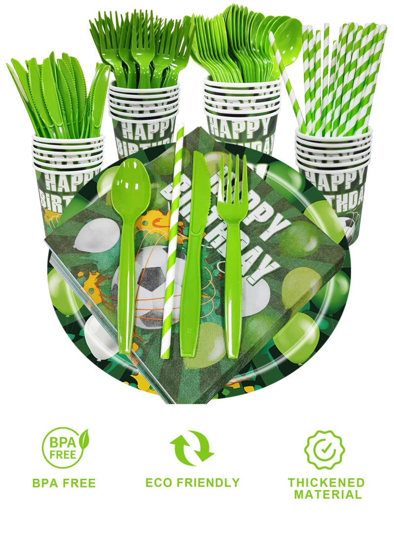 هومار كيت مجموعة أدوات مائدة لحفلات أعياد الميلاد مكونة من 200 قطعة، لوازم حفلات أعياد الميلاد، أطباق استحمام الطفل، أطباق ورقية، أكواب، مناديل ومجموعات أدوات مائدة لـ 25 ضيفًا، مجموعة أدوات مائدة للاستخدام مرة واحدة بطابع كرة القدم - Image 3