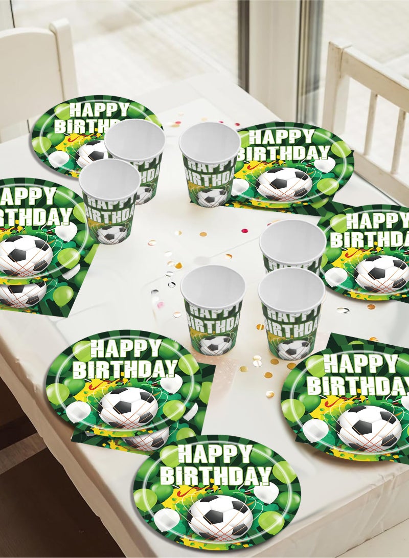 هومار كيت مجموعة أدوات مائدة لحفلات أعياد الميلاد مكونة من 200 قطعة، لوازم حفلات أعياد الميلاد، أطباق استحمام الطفل، أطباق ورقية، أكواب، مناديل ومجموعات أدوات مائدة لـ 25 ضيفًا، مجموعة أدوات مائدة للاستخدام مرة واحدة بطابع كرة القدم - Image 5