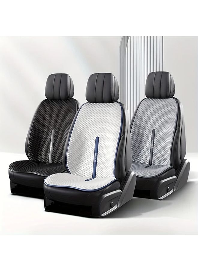 Summer Ice Car Seat Cushion Breathable Beaded Design Half Wrapped Fit Lightweight All Season Comfort With Cooling Effect Removable Cover Medium Firm Support For Vehicle Seating Durable Fabric For Long Distance Drivers White Front Row Single Seat Two Piece Set - Image 2