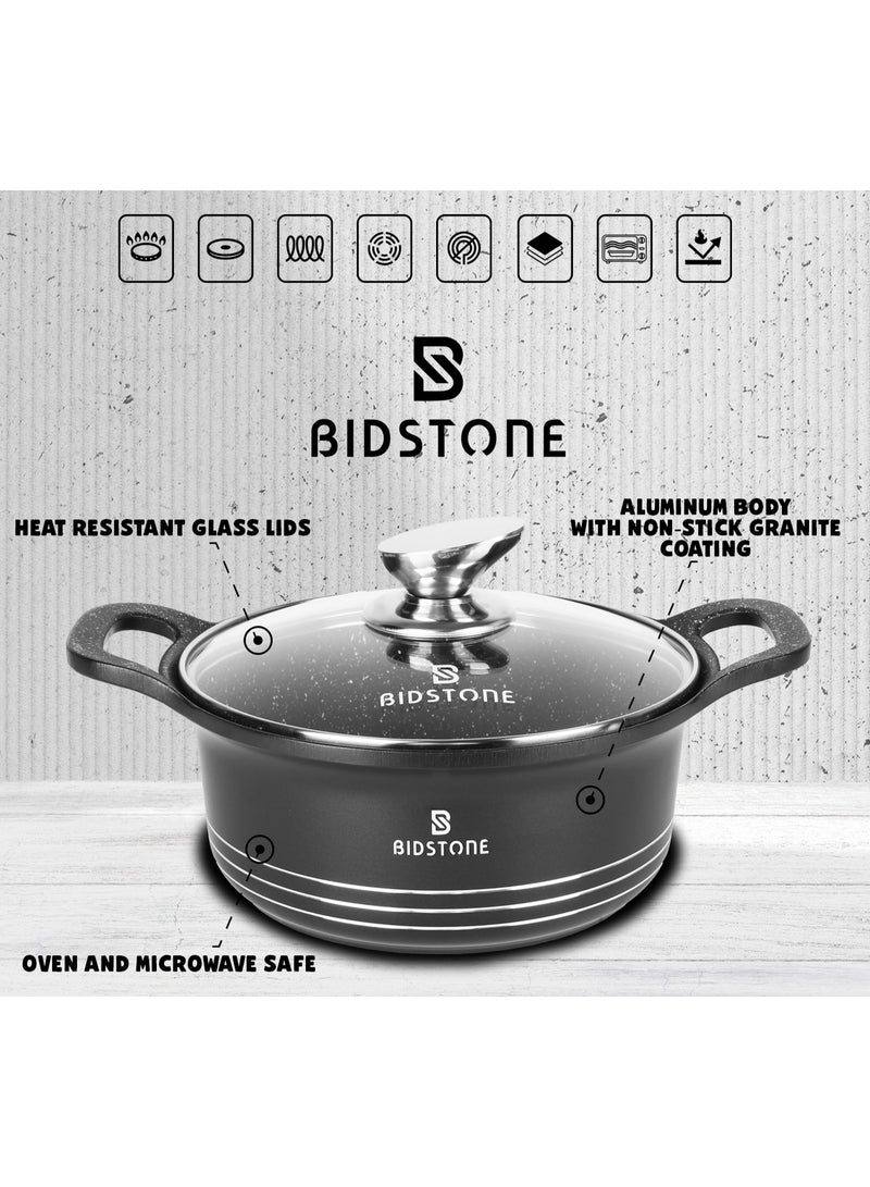 Bidstone 20 cm Granite Cooking Pot – Aluminum Soup Casserole with Heat-Resistant Glass Lid | Fixed Handle | Multi-Layer Nonstick Coating | Oven & Microwave Safe | 100% PFOA-Free - Image 3