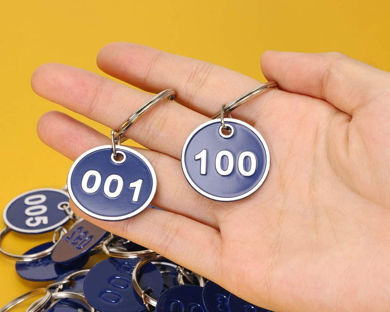 ONLYKXY 1-100 رقم ملون صلب من الألومنيوم المعدني مرقم علامات تعريف معلقة علامات أمتعة بطاقة هوية مع حلقات منقسمة لنظام صندوق مفاتيح منظم مشفر معرف (أزرق داكن) - Image 5