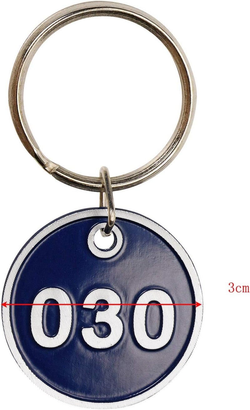 ONLYKXY 1-100 رقم ملون صلب من الألومنيوم المعدني مرقم علامات تعريف معلقة علامات أمتعة بطاقة هوية مع حلقات منقسمة لنظام صندوق مفاتيح منظم مشفر معرف (أزرق داكن) - Image 2