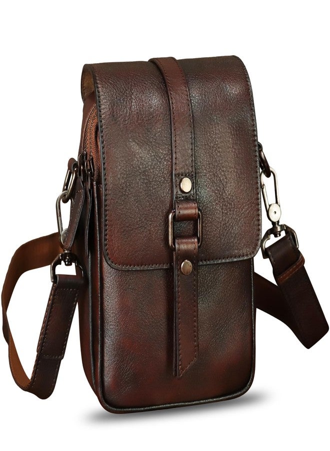 LRTO Genuine Leather Small Crossbody Bag for Women Retro Cell Phone Pouch Adjustable Strap Lightweight Purses (Coffee) - Image 1