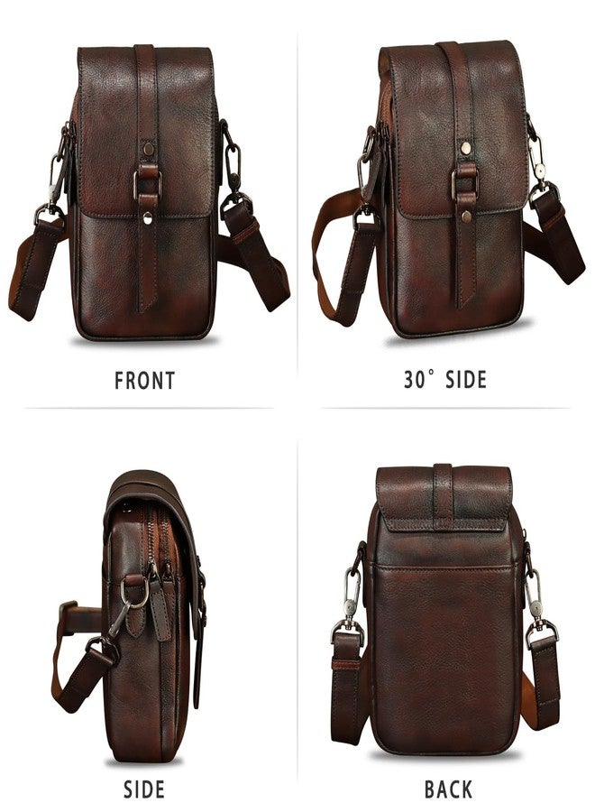 LRTO Genuine Leather Small Crossbody Bag for Women Retro Cell Phone Pouch Adjustable Strap Lightweight Purses (Coffee) - Image 4