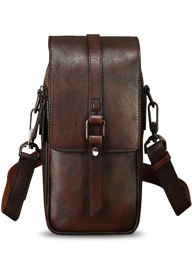 LRTO Genuine Leather Small Crossbody Bag for Women Retro Cell Phone Pouch Adjustable Strap Lightweight Purses (Coffee) - Image 2
