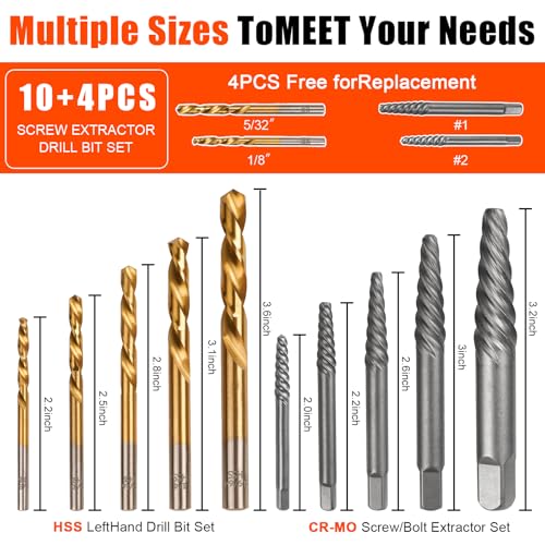 Coobeast Gifts for Men, Damaged Screw Extractor Set Left Hand Drill Bits for Easy Out Removing Broken Bolt Kit, Valentines Day Gifts for Him Men Adults（14pieces - Image 5