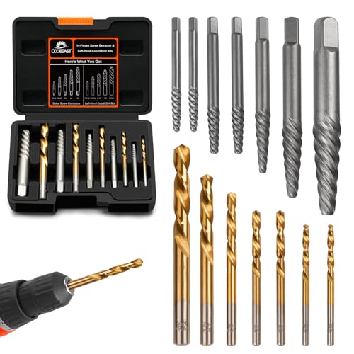 Coobeast Gifts for Men, Damaged Screw Extractor Set Left Hand Drill Bits for Easy Out Removing Broken Bolt Kit, Valentines Day Gifts for Him Men Adults（14pieces - Image 1