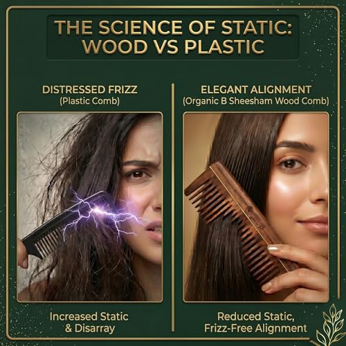 Organic B Rosemary Infused Sheesham Indian Rosewood Wooden Wide Tooth Comb for Curly Thick Hair, Detangling Hair Comb with Smooth Teeth, Scalp Massage Styling Tool for Women Men, Natural Daily Care Accessory - Image 5