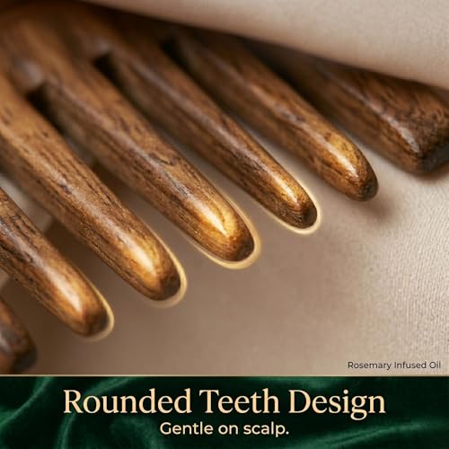 Organic B Rosemary Infused Sheesham Indian Rosewood Wooden Wide Tooth Comb for Curly Thick Hair, Detangling Hair Comb with Smooth Teeth, Scalp Massage Styling Tool for Women Men, Natural Daily Care Accessory - Image 4