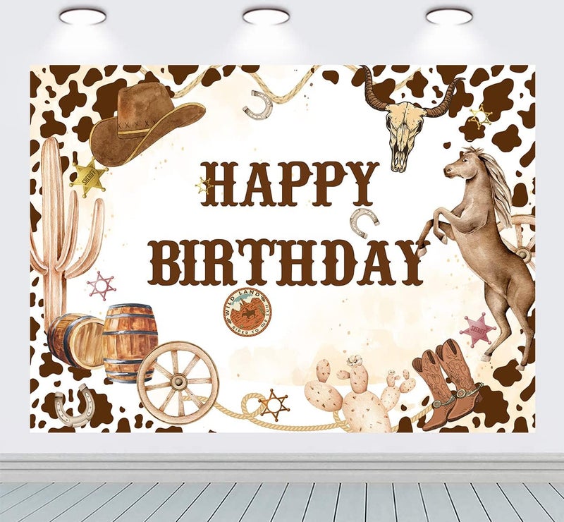 ARS Western Cowboy Birthday Backdrop Wild West Rodeo Yeehaw Boot Horse Happy Birthday Photography Background Baby Shower Boys Birthday Party Cake Table Decoration Banner Photo Booth Props( Size Available ) - Image 4