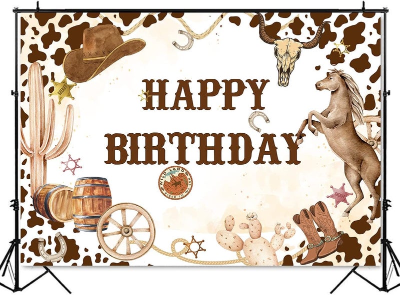 ARS Western Cowboy Birthday Backdrop Wild West Rodeo Yeehaw Boot Horse Happy Birthday Photography Background Baby Shower Boys Birthday Party Cake Table Decoration Banner Photo Booth Props( Size Available ) - Image 2