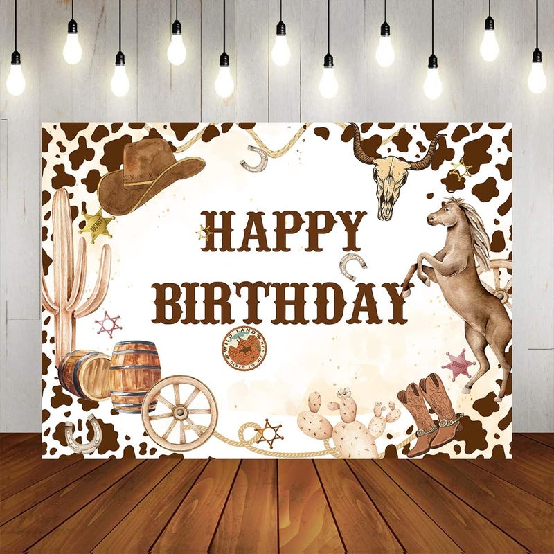 ARS Western Cowboy Birthday Backdrop Wild West Rodeo Yeehaw Boot Horse Happy Birthday Photography Background Baby Shower Boys Birthday Party Cake Table Decoration Banner Photo Booth Props( Size Available ) - Image 5