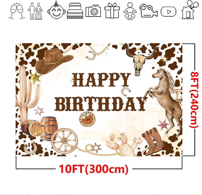 ARS Western Cowboy Birthday Backdrop Wild West Rodeo Yeehaw Boot Horse Happy Birthday Photography Background Baby Shower Boys Birthday Party Cake Table Decoration Banner Photo Booth Props( Size Available ) - Image 3