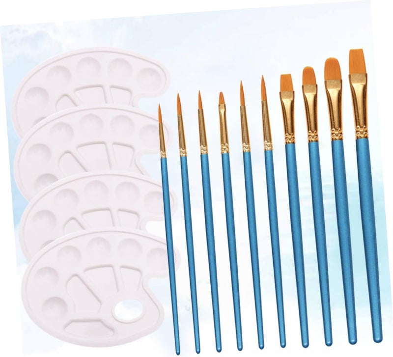 DOITOOL 10pcs Painting Brush Set with Color Mixing Plates Creative Art Tools for Students Durable Nylon Hair for Acrylic Watercolor and Craft Painting Activities - Image 4