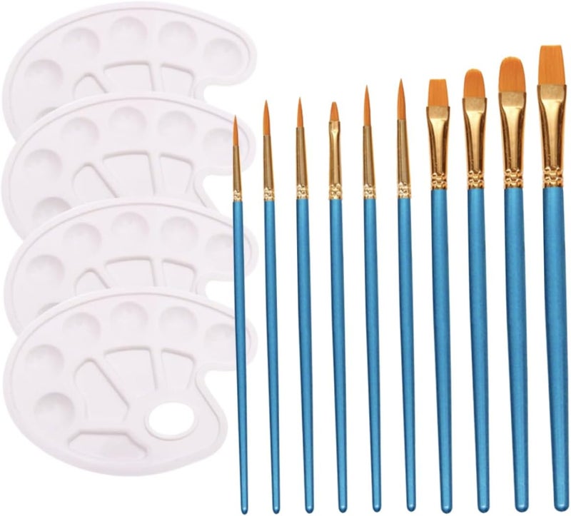 DOITOOL 10pcs Painting Brush Set with Color Mixing Plates Creative Art Tools for Students Durable Nylon Hair for Acrylic Watercolor and Craft Painting Activities - Image 1