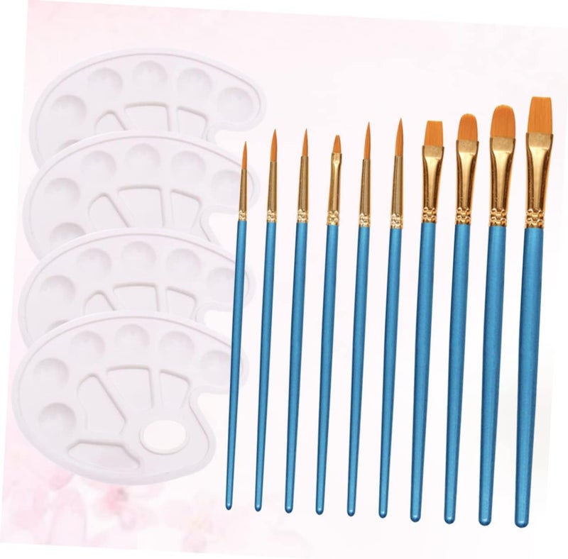 DOITOOL 10pcs Painting Brush Set with Color Mixing Plates Creative Art Tools for Students Durable Nylon Hair for Acrylic Watercolor and Craft Painting Activities - Image 3