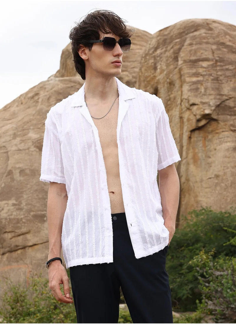 Campus Sutra Texture-Lined Shirt