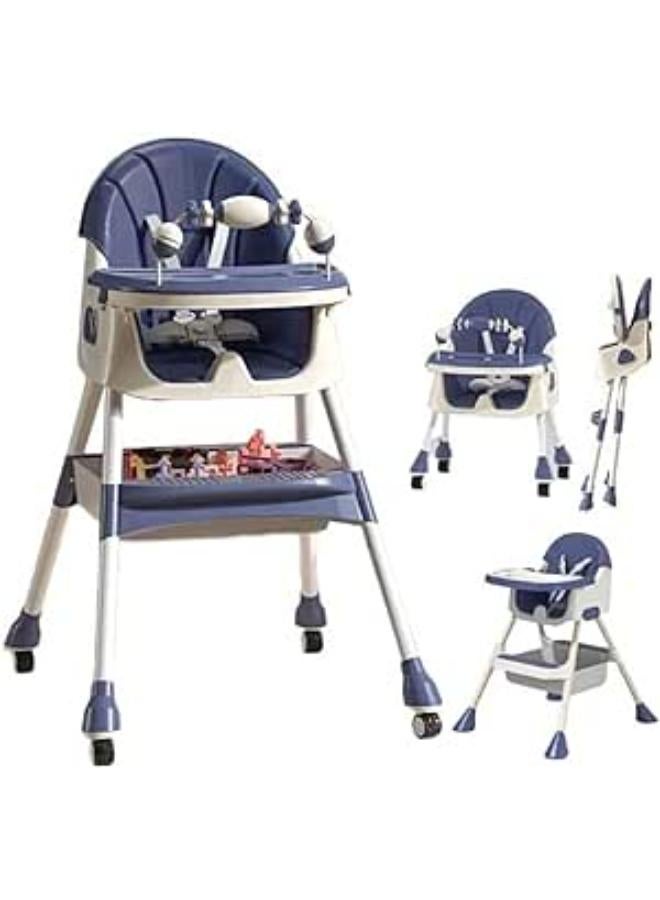 umbrella Umbrella 4-In-1 Convertible High Chair With Adjustable Height And Footrest, Toddler Feeding Booster Seat With Tray, Wheels, Seat Belt And Pillow 6 Months To 4 Years (Blue) 