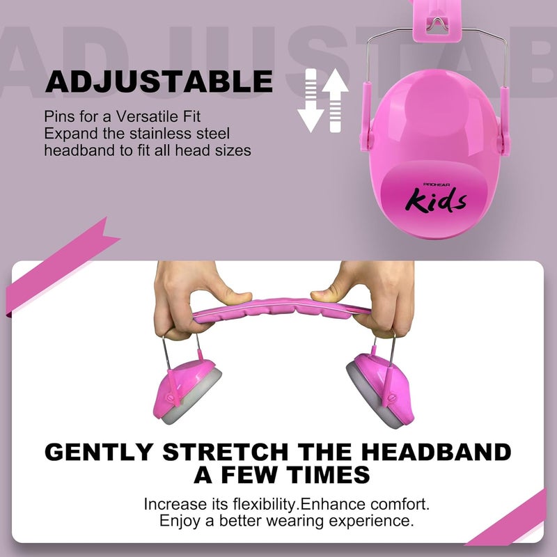 PROHEAR 032 2.0 Noise Cancelling Headphones for Kids - 25dB Noise Reduction - Adjustable Sensory Ear Protection Muffs for Concert, Fireworks, Monster Truck Shows, School - Princess Pink - Image 2