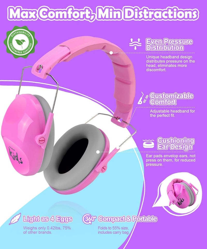 PROHEAR 032 2.0 Noise Cancelling Headphones for Kids - 25dB Noise Reduction - Adjustable Sensory Ear Protection Muffs for Concert, Fireworks, Monster Truck Shows, School - Princess Pink - Image 5