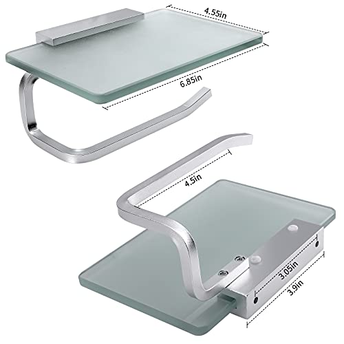 RAIKEDR Toilet Paper Holder Bathroom Paper Toilet Roll Holder Hanger,Toilet Paper Holder with Shelf, Glassed Steel Frosted Silvery Lavatory Tissue Holder with Mobile Phone Storage Rack (Silvery) - Image 2