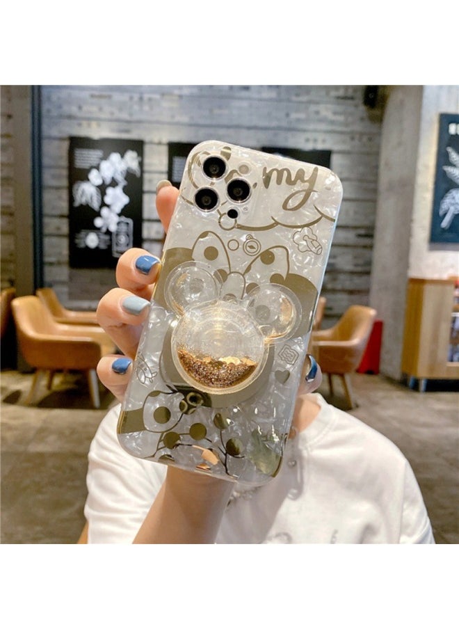 Generic - For IPhone16promax Phone Case Apple 12 Shell Cartoon 13 Quicksand Bracket 15 Protective Cover 14-Color:Shell Pattern-Mickey Back + Quicksand Bracket-Applicable Model:iPhone15 - Image 1