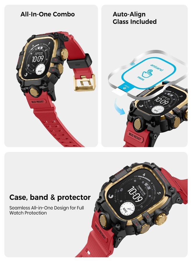 امباند حافظة amBand متينة مع سوار لساعة Apple Watch Ultra 3/2/1 مقاس 49 مم، غطاء M3 مقاوم للصدمات بدرجة عسكرية، يتضمن مجموعة واقي شاشة، سوار تكتيكي للرجال - متوافق مع iWatch Ultra، أحمر - Image 4