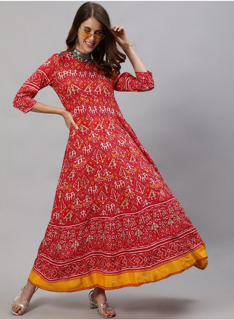 ISHIN Women's Red 100% Cotton Printed Tunic Regular Fit Kurta  - Image 5