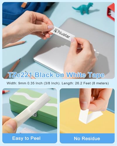 RAEMALL 9mm 0.35" Laminated White P Touch Label Tape 9mm Replacement for Brother TZe-221 TZe221 Label Maker Tape TZe TZ Tape Work for Brother PT D220 D210 D200 H100 1880, Black on White - Image 4