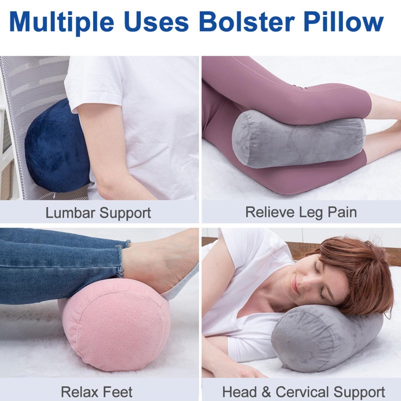1 MIDDLE ONE Bolster Pillow with Removable Velvet Cover, Round Cylinder Neck Roll Pillow for Head, Back, Leg Support, Decorative Bed and Couch Pillow 16 x 6 Inches (Blue) - Image 4