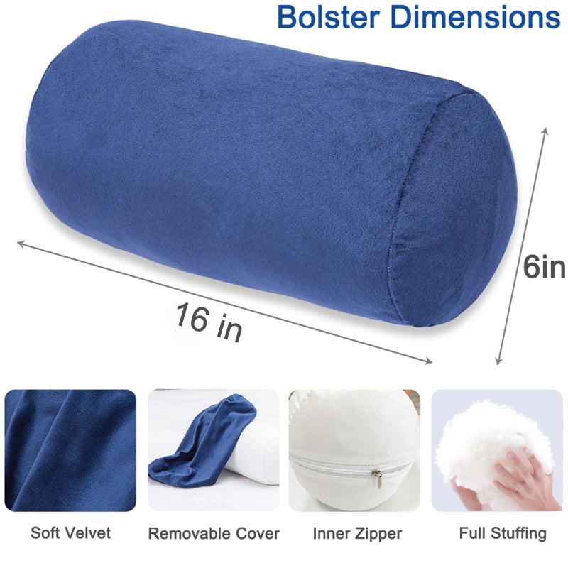 1 MIDDLE ONE Bolster Pillow with Removable Velvet Cover, Round Cylinder Neck Roll Pillow for Head, Back, Leg Support, Decorative Bed and Couch Pillow 16 x 6 Inches (Blue) - Image 2