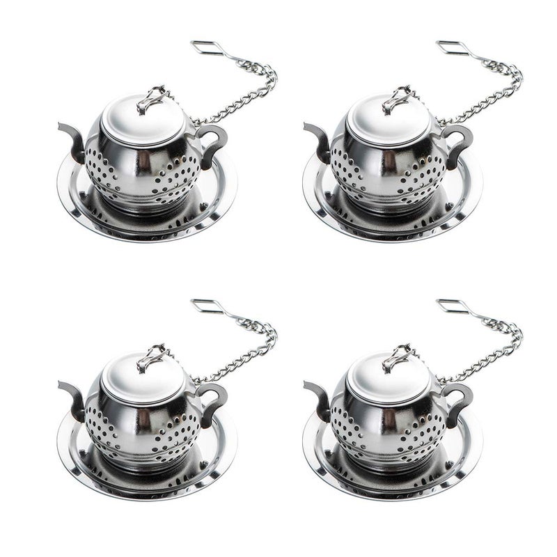 MEICHU 4Pcs Tea Balls for Loose Leaf Stainless Steel Tea Infusers for Loose Tea Tea Strainers with Chain Hook and Saucer Silver