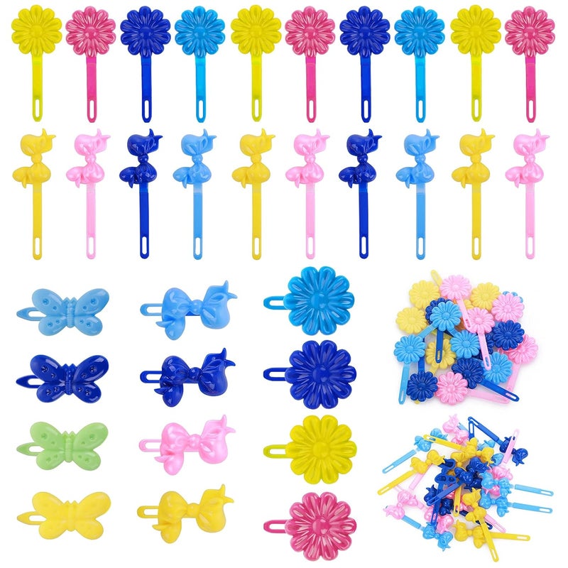 72 Pieces Self Hinge Plastic Hair Barrettes for Girls Multicoloured Flower and Bowknot Hair Clips 80s 90s Bow Flower Hair Tie Hair Accessories Set Random Color