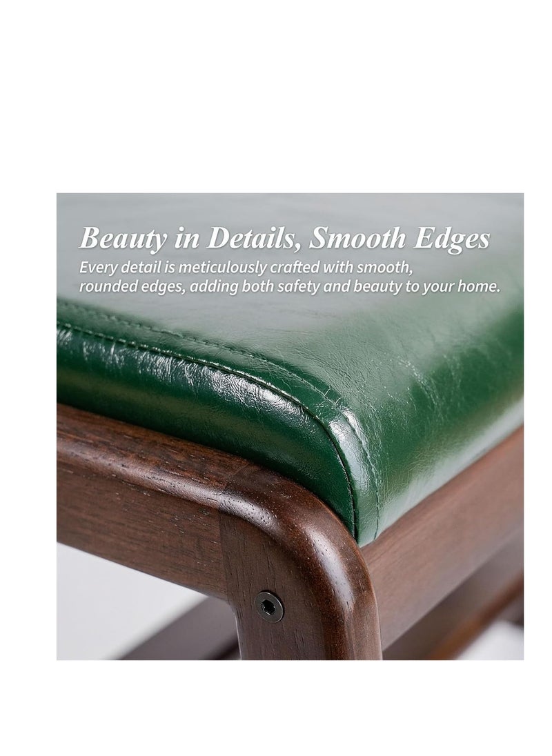 Generic - Solid Wood Shoe Bench, 2-Tier Wooden Storage Entryway Bench, Mid-Century Modern Shoe Bench Rack, End of Bed Bench with Faux Leather Cushion, Shoe Organizer for Entryway, Living Room (Green, 100cm) - Image 1