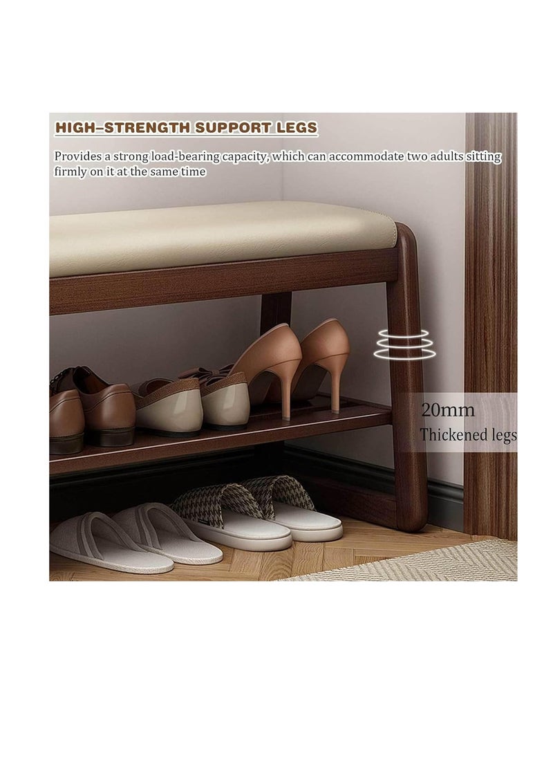 Generic - Solid Wood Shoe Bench, 2-Tier Wooden Storage Entryway Bench, Mid-Century Modern Shoe Bench Rack, End of Bed Bench with Faux Leather Cushion, Shoe Organizer for Entryway, Living Room (Green, 100cm) - Image 1
