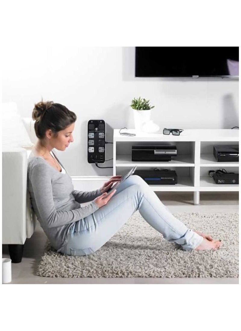 MASTERPLUG - Masterplug Surge Protected Power Extension Lead 2M 8 Sockets x 2 USB x Telecom Ports - Image 1