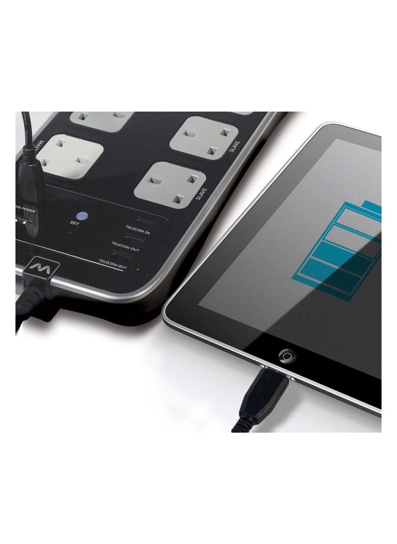 MASTERPLUG - Masterplug Surge Protected Power Extension Lead 2M 8 Sockets x 2 USB x Telecom Ports - Image 1