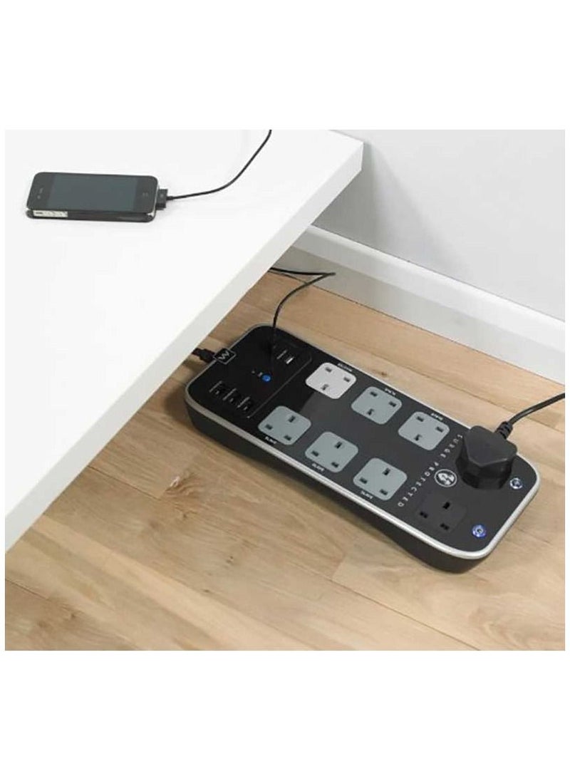 MASTERPLUG - Masterplug Surge Protected Power Extension Lead 2M 8 Sockets x 2 USB x Telecom Ports - Image 1