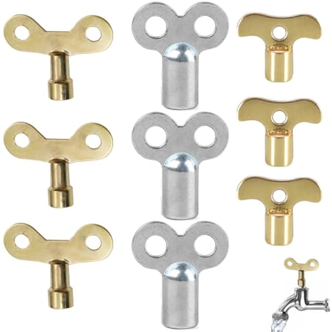 9 PACK RADIATOR VALVE KEYS SET RADIATOR BLEEDING AIR VALVE KEY AIR BLEEDER KEY RADIATOR KEY OPENER FOR OLD RADIATORS CAST IRON RADIATORS HYDRONIC HEATER SYSTEM HOME BOILER HEATING PLUMBING - Image 1