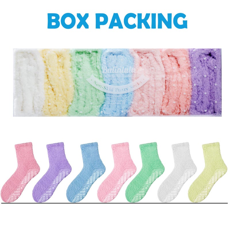 Bulinlulu Fuzzy Socks for Women with Grips Plush Fuzzy Sleep Cozy Sleep Winter Soft Fluffy Socks(Blue/Green/Yellow/light pinks/Pinks/White/Purple) - Image 2