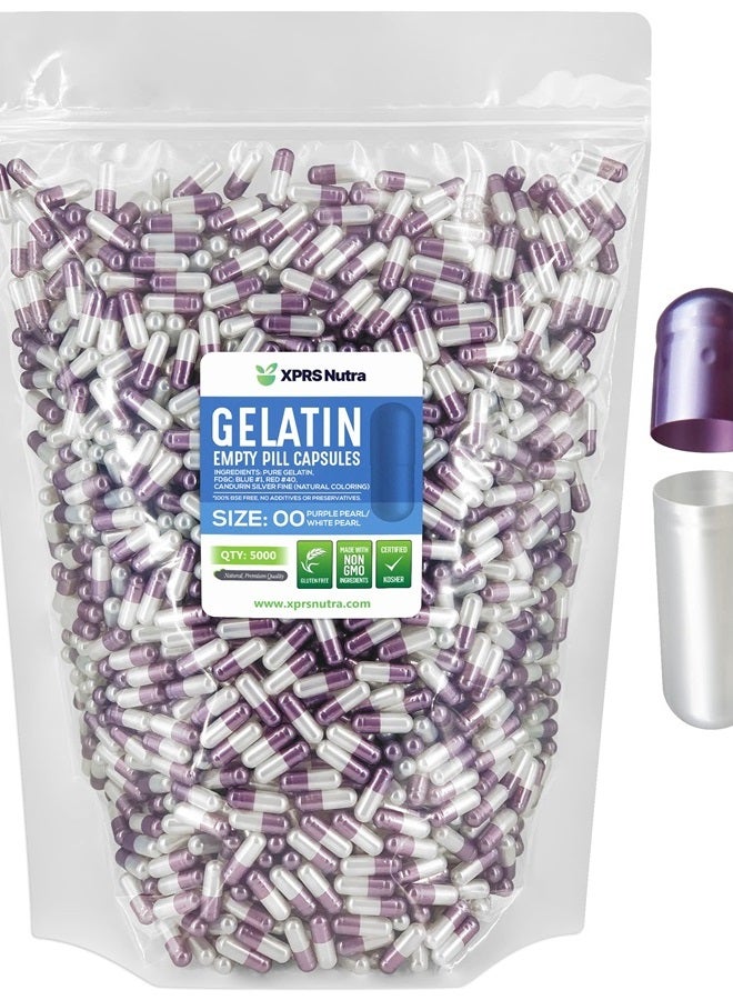 XPRS Nutra Size 00 Empty Capsules - 5000 Count Empty Gelatin Capsules - Empty Pill Capsules - DIY Capsule Filling - Fillable Pill Capsules Empty Gel Caps (Purple Pearl/White) - Image 1