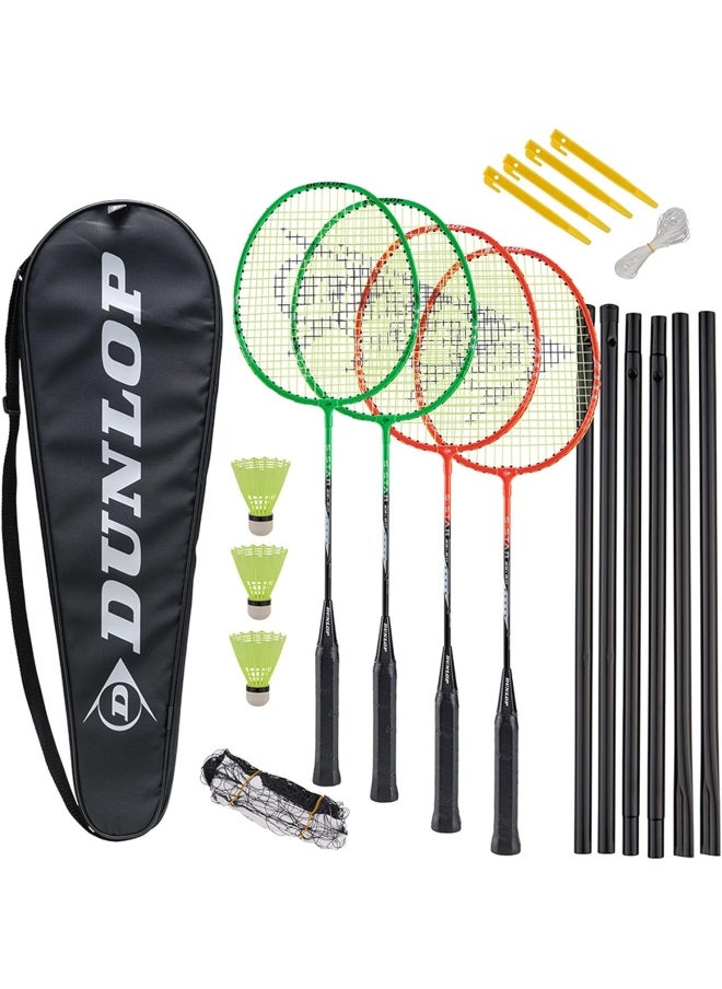 DUNLOP - مجموعة مضارب تنس الريشة DUNLOP Star SSx 2.0 مكونة من 4 قطع للألعاب الخارجية في الفناء الخلفي، بما في ذلك 4 مضارب و3 كرات ريشة صناعية ومجموعة شبكة خارجية وحقيبة حمل - Image 1