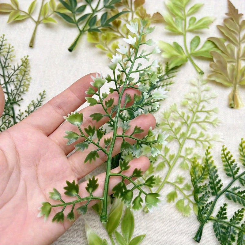 20 Pcs Random Mixed Color Artificial Fern Leaves For DIY Wreath Making Valentine S Day Gift Aquarium Party Home Bedroom Decoration - Image 2
