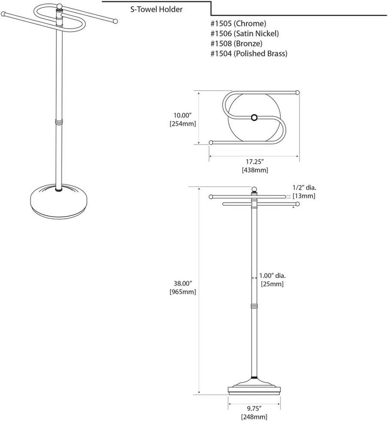 gatco Gatco 1505PN Modern Round Base Floor Standing S Style Towel Holder Polished Nickel  38 H Freestanding Hand Bath Towel Stand for Bathroom  - Image 4