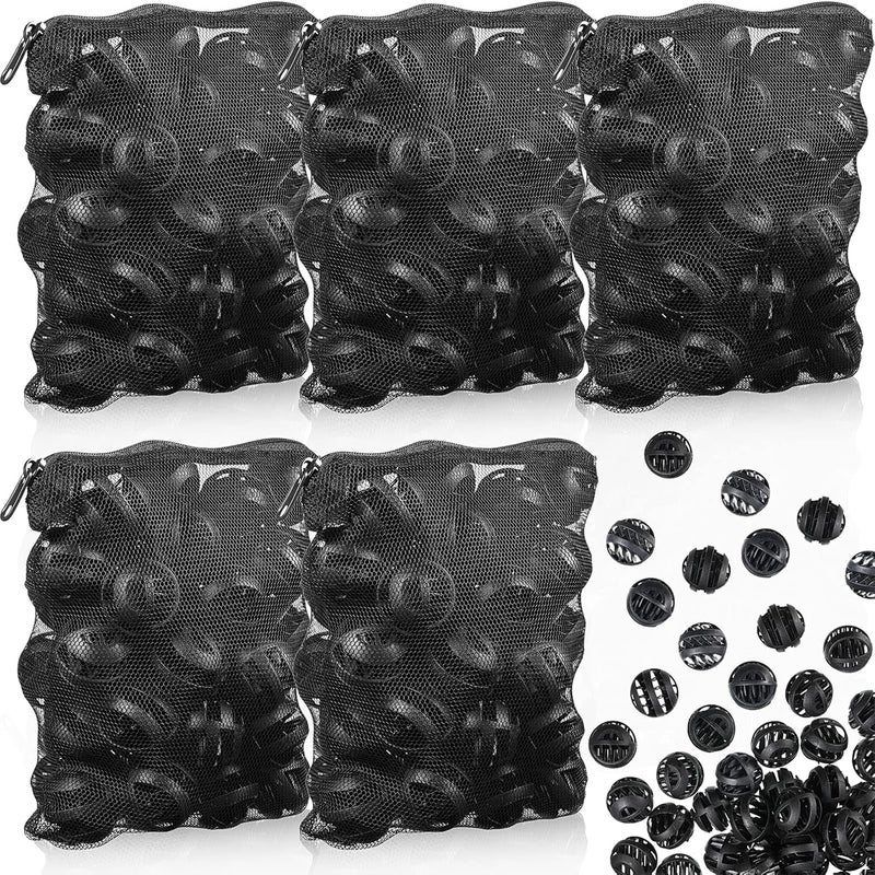 Hortsun 300 Pieces Bio Balls Pond Filter Aquarium Filter Media 126 Inch Saltwater Aquarium Filter Biochemical Cotton Pond Filter Accessories and 5 Pieces Black Mesh Bags for Fountain Fish Tank - Image 1