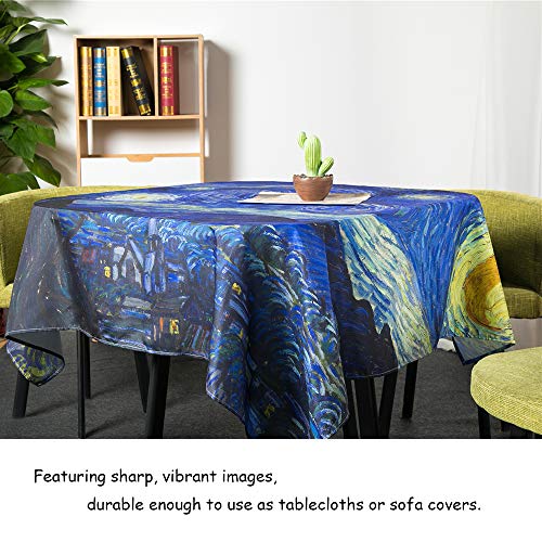 IcosaMro Starry Night Tapestry Wall Hanging, V. Gogh Art Wall Tapestries [60x82.7''][Double-Folded Hems]- Star Blanket Tablecloth for Bedroom, Dorm, College, Living Room, Blue - Image 4