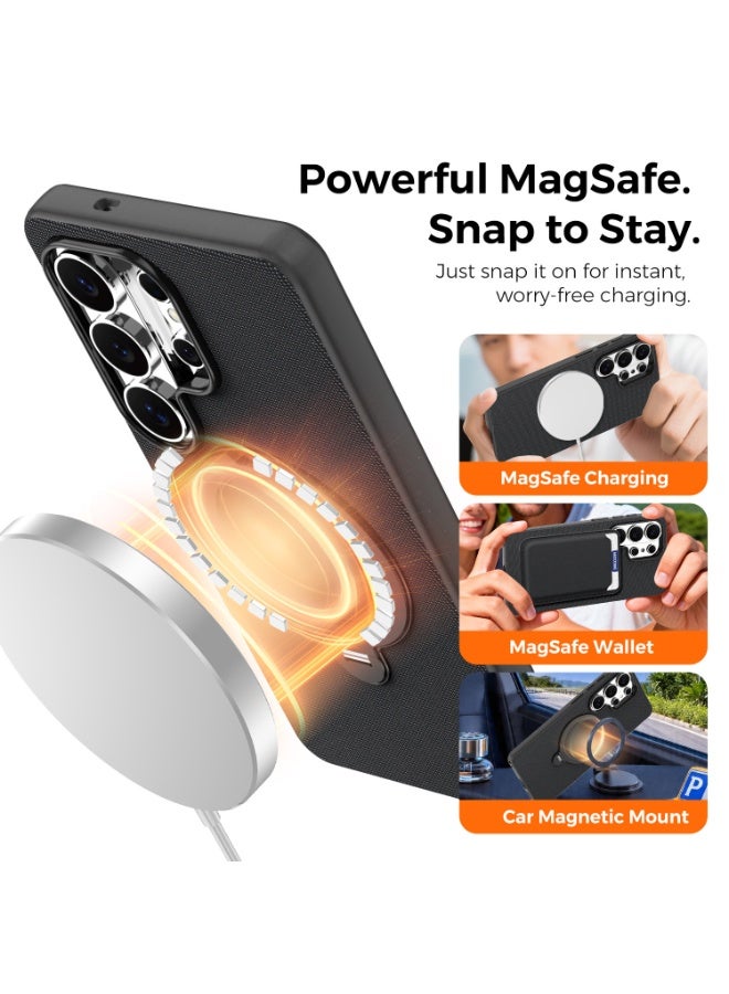 Tech Fabric Magnetic Invisible Rotating Stand Phone Case for Samsung Galaxy S26 Ultra / S25 Ultra / S24 Ultra / S23 Ultra, Dual Raised Edges Shockproof Cover - Image 4