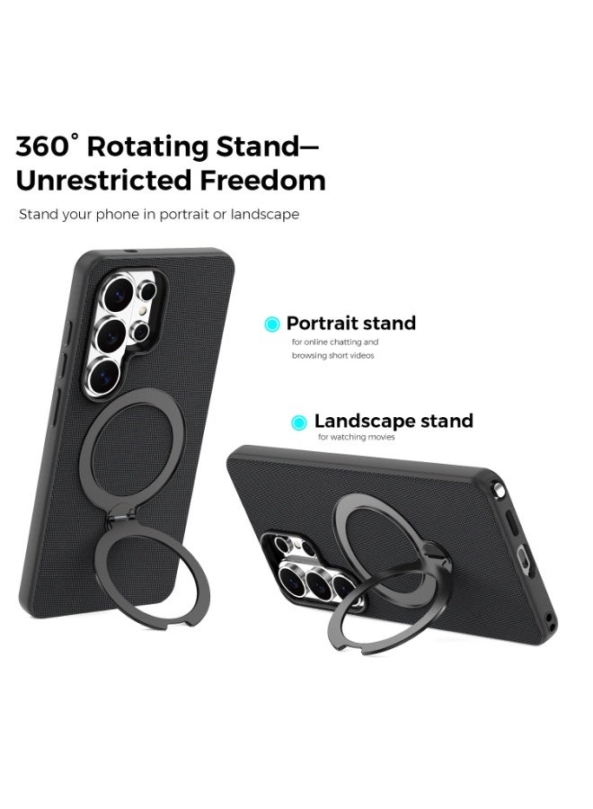 Tech Fabric Magnetic Invisible Rotating Stand Phone Case for Samsung Galaxy S26 Ultra / S25 Ultra / S24 Ultra / S23 Ultra, Dual Raised Edges Shockproof Cover - Image 3