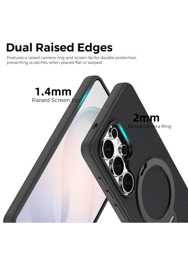 Tech Fabric Magnetic Invisible Rotating Stand Phone Case for Samsung Galaxy S26 Ultra / S25 Ultra / S24 Ultra / S23 Ultra, Dual Raised Edges Shockproof Cover - Image 1