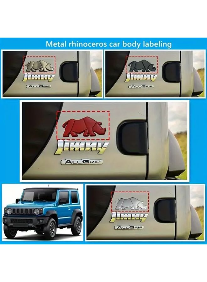 Red 3D Metal Rhinoceros Car Emblem Creative Rear Badge Cover Scratches Body Sticker for Jimny - Image 4